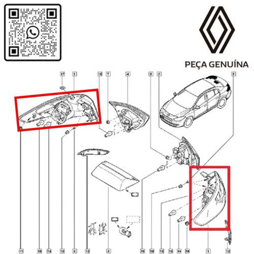 RN 02140R-K 265502140R e 265559487R KIT ESQ-DIR LANTERNA TRASEIRA RENAULT FLUENCE 2